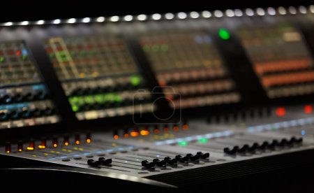 Photo for Professional stage lighting controller desk. Industrial light board on concert in music hall. - Royalty Free Image