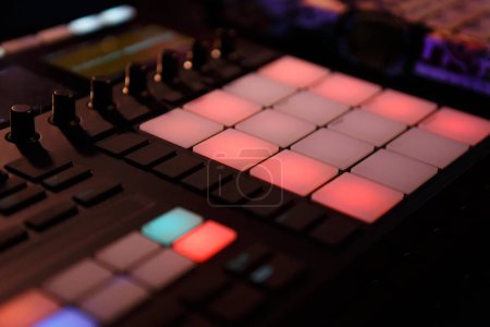 Photo for Drum machine on concert stage. Beat maker audio equipment to play and produce beats and electronic musical tracks - Royalty Free Image
