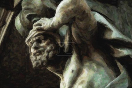 Photo for Watercolor painting of Italian statue of muscular Atlantean in the center of Milano - Royalty Free Image