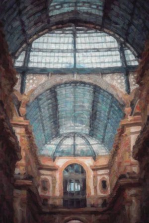 Foto de Pintura en acuarela de una bóveda de cristal en la Galeria di Vittorio Emanuele de Milán, Italia - Imagen libre de derechos