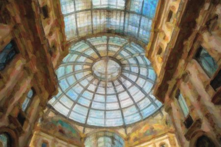 Photo for Famous shopping center Gallery Vittorio Emanuele in Milan,Italy. Oldest mall in Italian fashion capital city Milano, popular tourist attraction. Beautiful glass roof above luxury clothes shops - Royalty Free Image