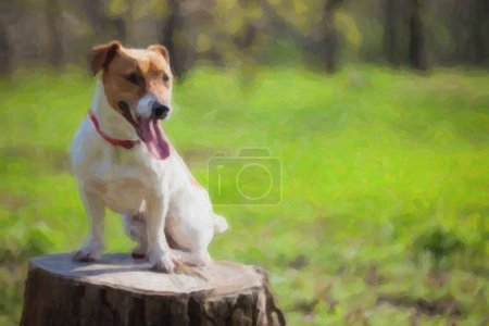 Photo for Little Jack Russell puppy in green park. Cute small domestic dog, good friend for a family and kids. Friendly and playful canine breed - Royalty Free Image