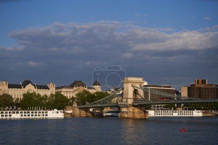 Photo for Chain Bridge (Hungarian: Szchenyi lnchd), the most popular bridge in Budapest, Hungary - 7 May, 2019 - Royalty Free Image