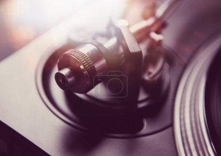 Photo for Vinyl record player. Turntables tone arm weights in close up - Royalty Free Image