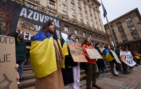 Photo for Group of Ukrainian patriots demonstrating for increase of military support and against corruption. Kyiv - 23 March,2024 - Royalty Free Image