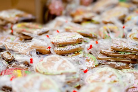 Photo for Colorful home made gingerbread cookies sold on Kaziukas, annual traditional crafts fair in Vilnius, Lithuania - Royalty Free Image