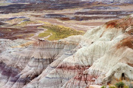 Foto de Striped purple sandstone formations of Blue Mesa badlands in Petrified Forest National Park, Arizona, USA. Exploring the American Southwest. - Imagen libre de derechos