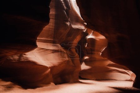 Photo for Glowing colors of Upper Antelope Canyon, the famous slot canyon in Navajo reservation near Page, Arizona, USA. Exploring the American Southwest. - Royalty Free Image