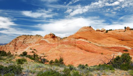 Photo for Scenic view of marvelous red and white sandstone formations of Yant Flat in Utah, USA. Exploring the American Southwest. - Royalty Free Image