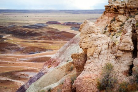 Photo for Striped purple sandstone formations of Blue Mesa badlands in Petrified Forest National Park, Arizona, USA. Exploring the American Southwest. - Royalty Free Image