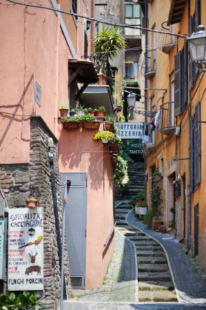 Téléchargez les photos : NEMI, ITALIE - MAI 2011 : Belle rue médiévale dans la ville pittoresque de Nemi, Italie - en image libre de droit