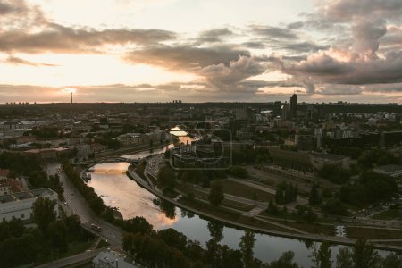 Photo for Beautiful aerial landscape of Neris river winding through Vilnius city. Scenic Lithuanian cityscape. - Royalty Free Image