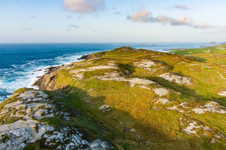 Aerial view of Banba's Crown, iconic gem of Malin Head, Ireland's northernmost point, famous Wild Atlantic Way, spectacular coastal route. Wonders of nature. Numerous Discovery Points. Co. Donegal