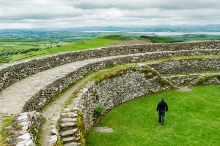Grianan of Aileach, ancient drystone ring fort, part of lager prehistoric structures complex, located on top of Greenan Mountain in Inishowen, Co. Donegal, Ireland.