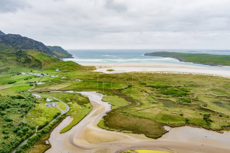 Photo for Aerial view of Loughros peninsula and dried up Loughros Beg Bay corner in the vicinity of Assaranca Waterfall, Ireland - Royalty Free Image