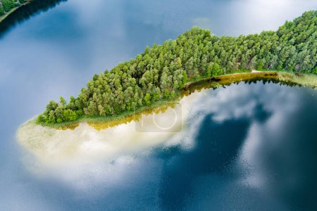 Photo for Scenic aerial view of Sciuro Ragas peninsula, separating White Lakajai and Black Lakajai lakes. Picturesque landscape of lakes and forests of Labanoras Regional Park. Natural beauty of Lithuania. - Royalty Free Image