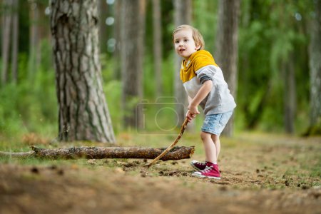 Photo for Cute little boy having fun outdoors on sunny summer day. Child exploring nature. Kid going on a trip. Summer activities for families with kids. - Royalty Free Image