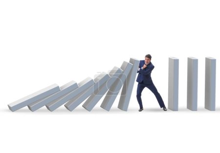 Photo for The businessman preventing domino effect in business concept - Royalty Free Image