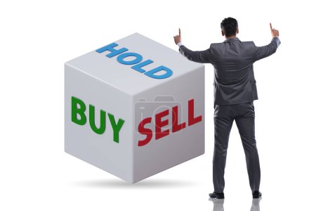 Téléchargez les photos : Trader avec trois trois options d'achat vendre et détenir - en image libre de droit