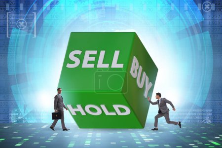 Photo for Trader with three three options of buy sell and hold - Royalty Free Image