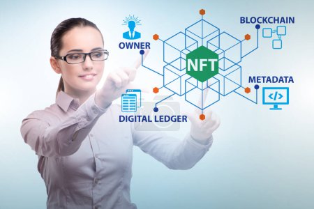 Businesswoman in the NFT non fungible concept