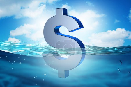 Photo for Concept of dollar sinking in sea - 3d rendering - Royalty Free Image