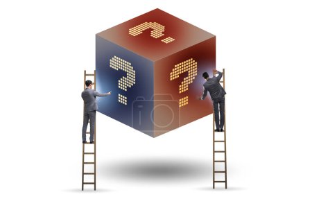 Foto de Empresario en el concepto de pregunta con cubo - Imagen libre de derechos