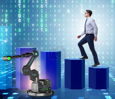 Photo for The businessman walking up the chart supported by robotic arm - Royalty Free Image