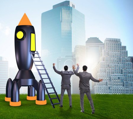 Photo for The young businessman boarding space rocket in start-up concept - Royalty Free Image