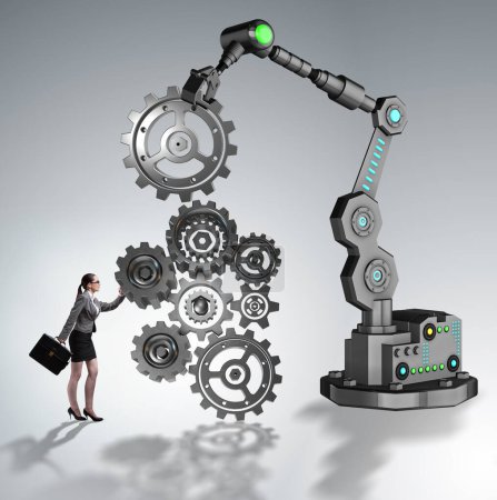 Photo for The businesspeople with cogwheel and robotic arm - Royalty Free Image