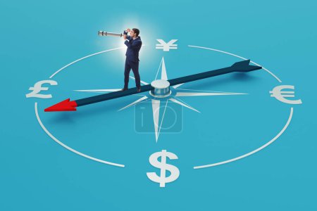 Photo for Businessman in the currency trading concept with compass - Royalty Free Image