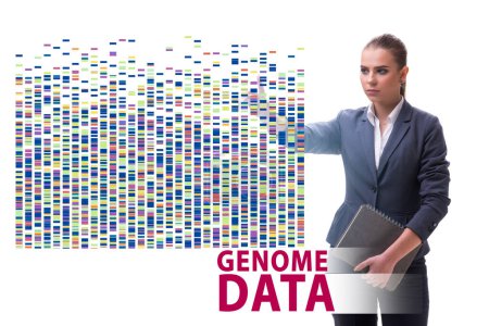 Foto de Empresaria en el concepto de datos del genoma - Imagen libre de derechos