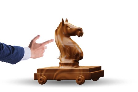Foto de Hombre de negocios y caballo de Troya en el concepto de trampa - Imagen libre de derechos