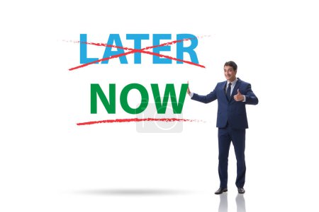 Photo for Concept of the procrastination with now or later - Royalty Free Image