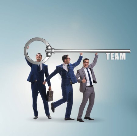 Photo for The concept of teamwork with businessmen unlocking lock - Royalty Free Image