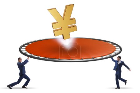 Foto de Monetary concept with currency bouncing off trampoline - Imagen libre de derechos