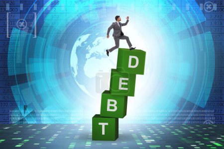 Photo for Debt and loan concept with businessman on the cubes - Royalty Free Image