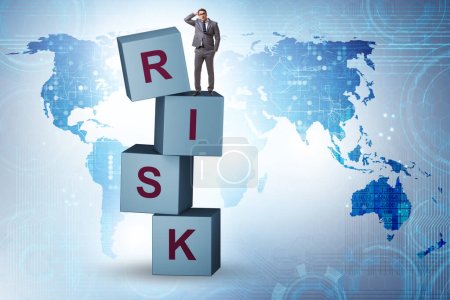 Risk management concept with businessman on the cubes