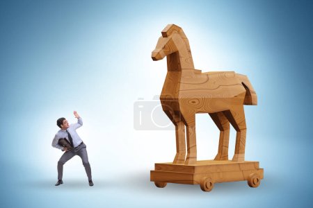 Businessman and trojan horse in the trap concept