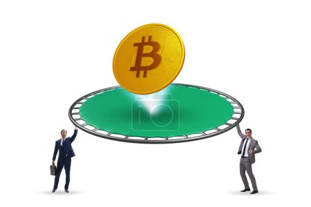 Téléchargez les photos : Monetary concept with cryptocurrency bouncing off trampoline - en image libre de droit
