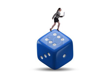 Photo for Businesswoman in uncertainty concept with the dice - Royalty Free Image