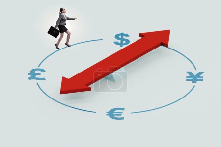 Photo for Businesswoman in the currency trading concept with compass - Royalty Free Image
