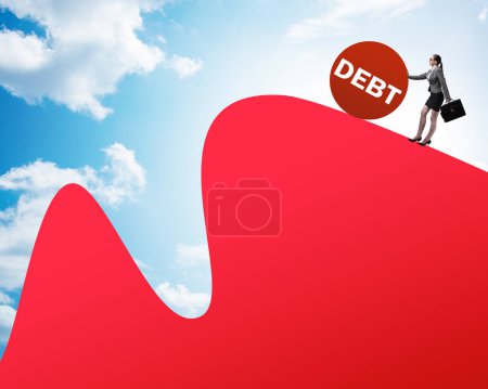 Téléchargez les photos : Le concept de dette et de prêt avec femme d'affaires - en image libre de droit
