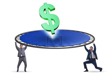 Téléchargez les photos : Monetary concept with currency bouncing off trampoline - en image libre de droit