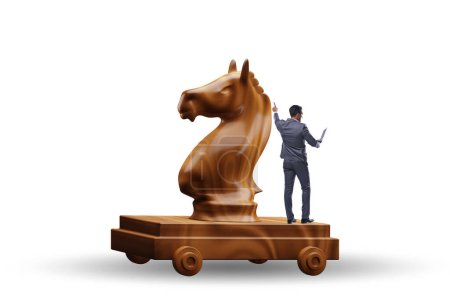 Téléchargez les photos : Homme d'affaires et cheval de Troie dans le concept de piège - en image libre de droit
