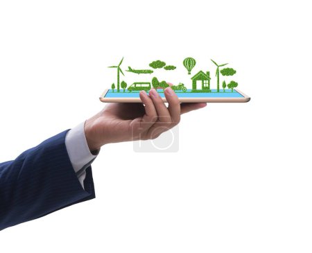 Foto de La tableta de mano con mini ecosistema y energía limpia - Imagen libre de derechos