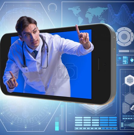 Téléchargez les photos : Le concept de télémédecine avec médecin et smartphone - en image libre de droit