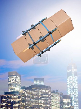 Photo for The concept with box delivery and rockets - Royalty Free Image