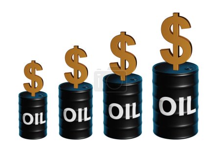 Foto de Oil and dollars on the barrels - 3d rendering - Imagen libre de derechos