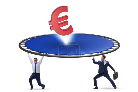 Photo for Monetary concept with currency bouncing off trampoline - Royalty Free Image